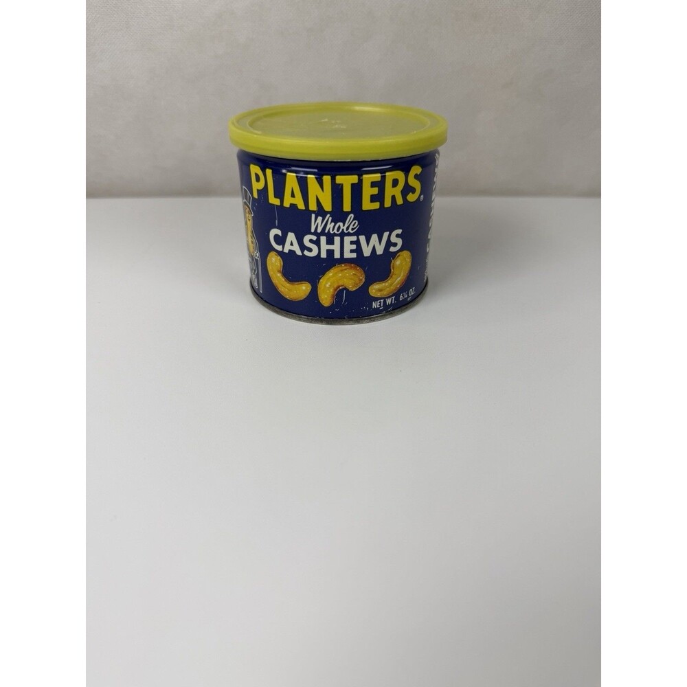 Vintage Planters Whole Cashews Tin with Yellow Lid - 6.5 oz Key-Open Metal Can